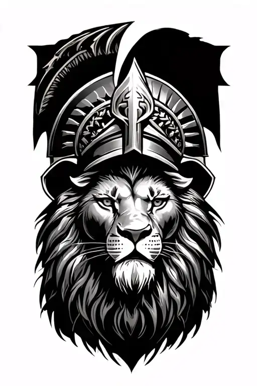 lion with Spartan worrier above it  tattoo design idea
