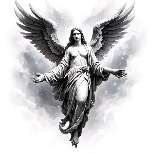 galaxy and biblical accurate angel tattoo design idea