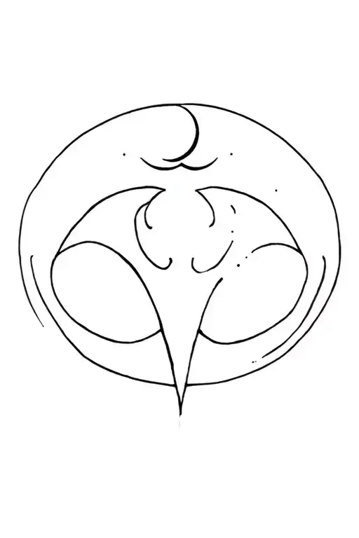 Minimalist, without details, without colors, only black transparent background, Aries symbol with the smallest moon above tattoo design idea