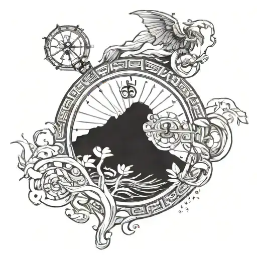 son, Loukas, diving, water surface, Greek mythology, compass, 04/24/2024, birth, gods, forearm tattoo design idea