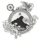 son, Loukas, diving, water surface, Greek mythology, compass, 04/24/2024, birth, gods, forearm tattoo design idea