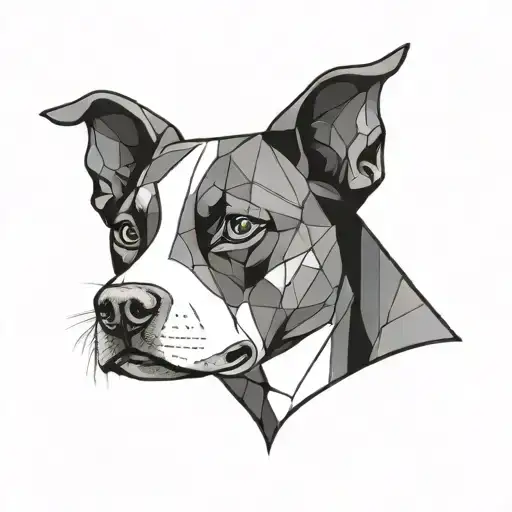 a straight on geometric face on tattoo stencil of my American pit cross staff face tattoo design idea