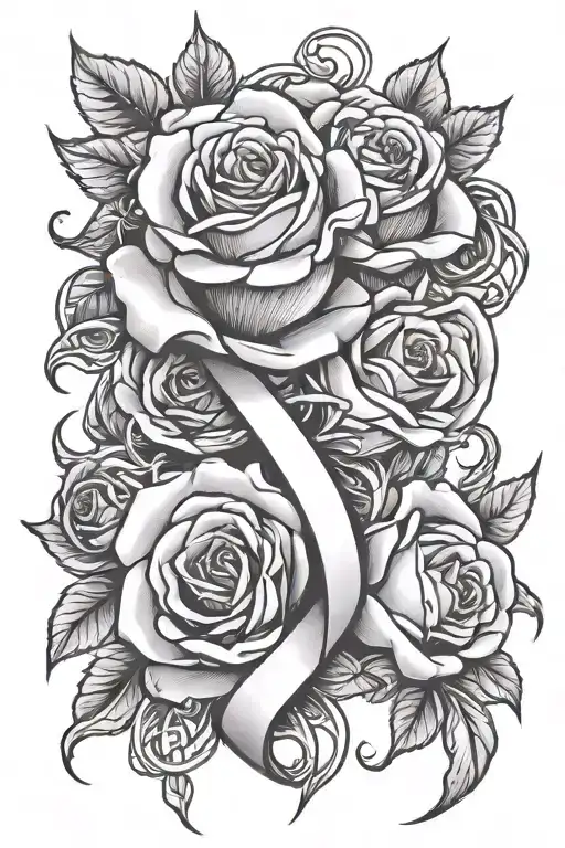 roses and breast, cancer, ribbon intertwined tattoo design idea