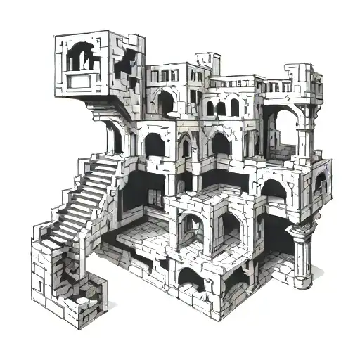 M.C. Escher-Inspired: Complex, surreal designs with interlocking shapes, stairs, and optical illusions. tattoo design idea