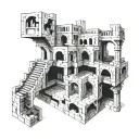 M.C. Escher-Inspired: Complex, surreal designs with interlocking shapes, stairs, and optical illusions. tattoo design idea