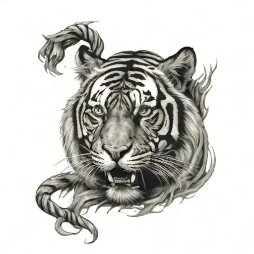 Tiger with half a demon face tattoo design idea