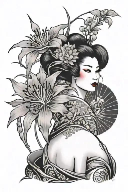 geisha and red spider lily tattoo design idea