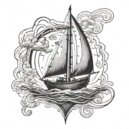 crossed out tear drop and boat tattoo design idea