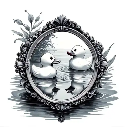 fancy mirror with rubber ducks and water inside  tattoo design idea