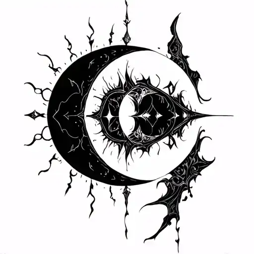 half moon tattoo gothic realism tattoo design idea