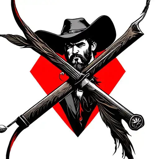 Bow and arrow minimalistic, red dead redemption 2, non portrait, simple tattoo design idea
