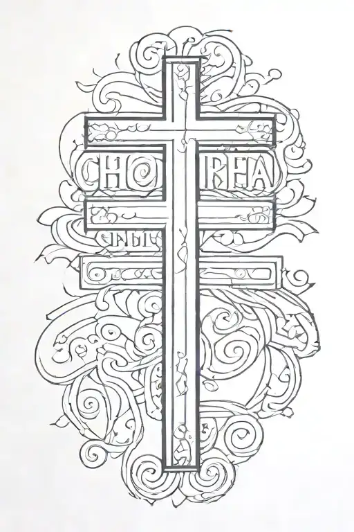 Names: Christopher,Rhoda,Khate,Aaron,Rhandel in a cross tattoo design idea