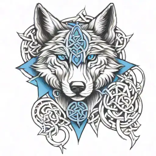 Wolf With Blue Eyes On Armor Tattoo Design Featuring Celtic Trinity Knot Tattoo Idea  tattoo design idea