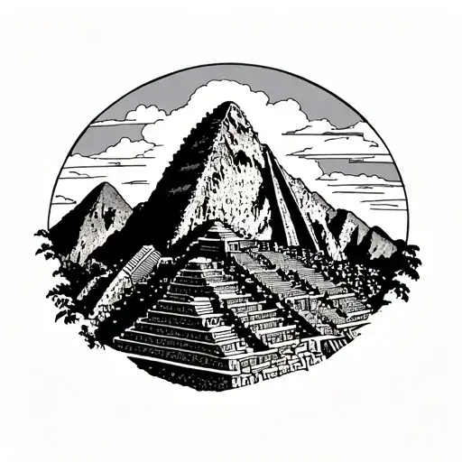 machu picchu silhouette line fine line simple tattoo design idea