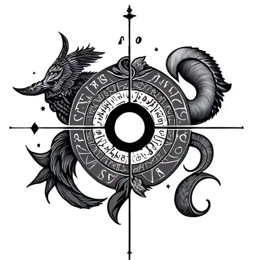 astrological text symbols for libra, Pisces, Leo, and aries tattoo design idea