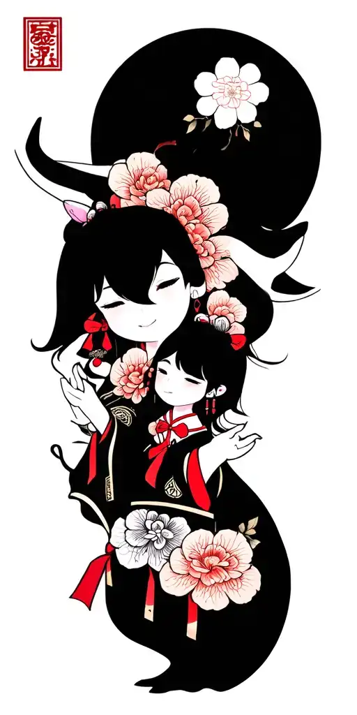 I have two daughters, garnet and ruby, I born in april and year is ox. Japanese style tattoo, I care my family love them tattoo design idea