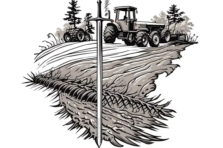 Tractor Plowing, Punjab map with a sword tattoo design idea