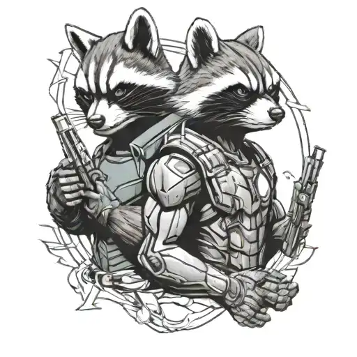 marvel iron man and rocket raccoon with cigars tattoo design idea