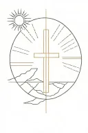 cross and a sun shining tattoo design idea