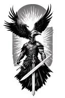 spartan warrior,, falcon with swords going, sunlight, dagger tattoo design idea