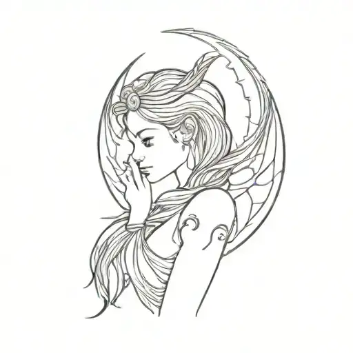 goddess virgo with dragon wing tattoo design idea