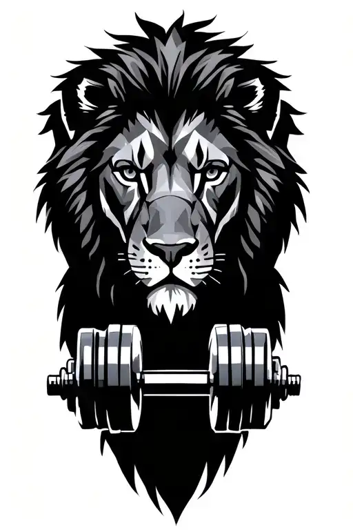 Lion sketch with gym dumbbell tattoo design idea