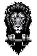 Lion sketch with gym dumbbell tattoo design idea