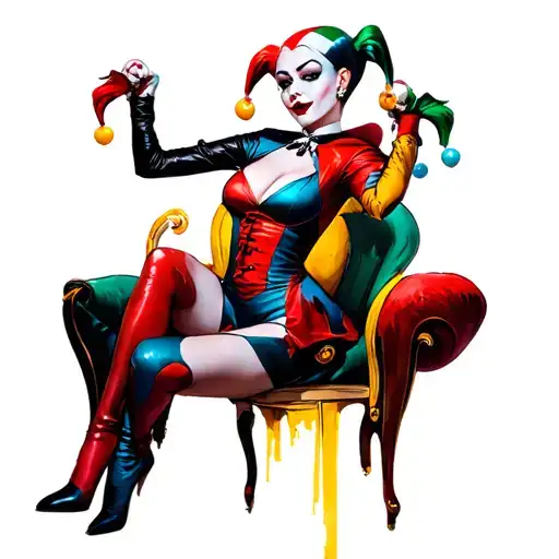 harley quinn Modern comic-style pin-up Classic jester suit tattoo design idea