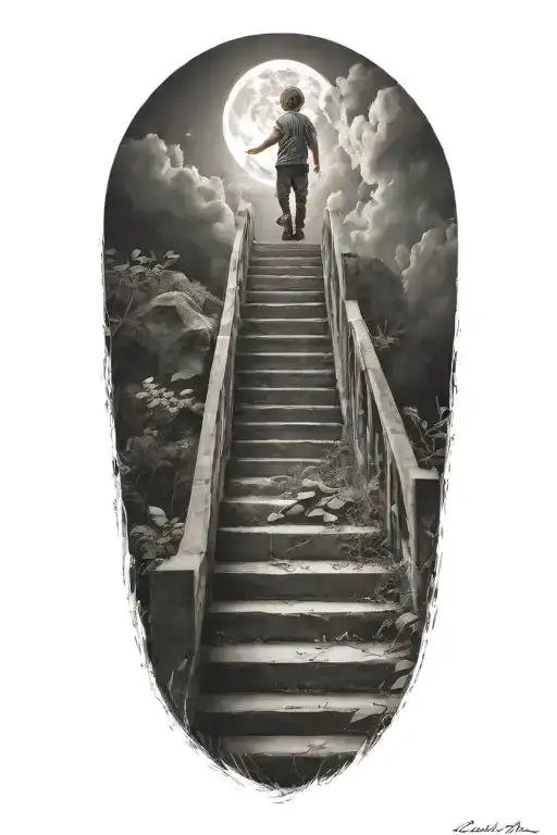 stairs to heaven with little boy tattoo design idea