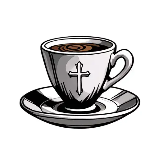 espresso cup and saucer with cross on the front view tattoo design idea
