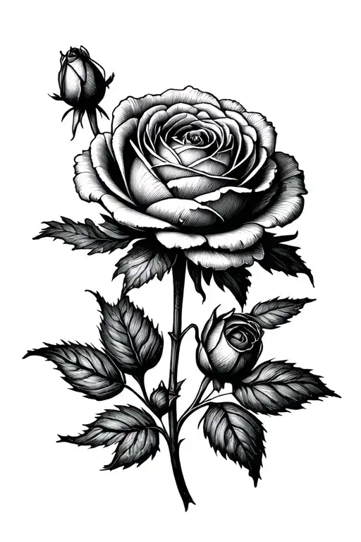 ranunculus rose with stem tattoo design idea