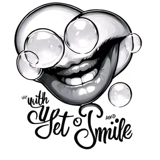 bubbles . with the words and yet I smile realistic drawing tattoo design idea