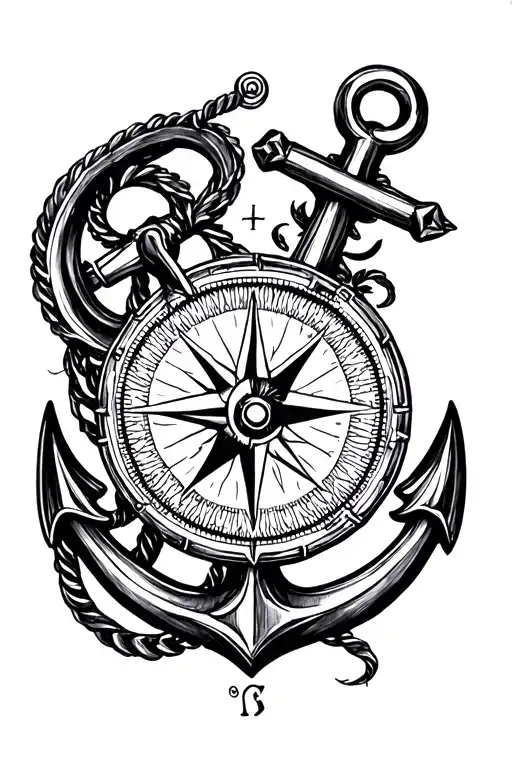 compass and anchor  tattoo design idea