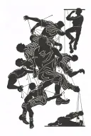 a black silhouette of a man with other silhouettes of people hanging over him tattoo design idea