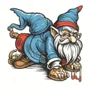 a garden gnome, using a pointer red hat and a blue outfit tattoo design idea
