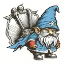 a garden gnome, using a pointer red hat and a blue outfit tattoo design idea