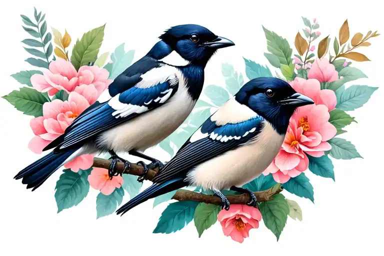 2 realistic magpies tattoo design idea