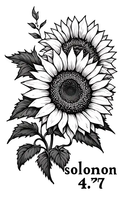 Sunflower and the top with "solomon 4:7" and roots at the bottom tattoo design idea