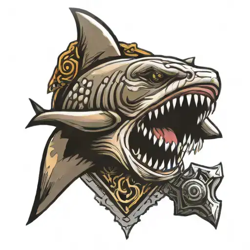 mjolnir hammer head shark tattoo design idea