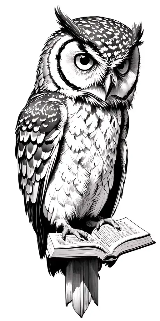 Owl reading a book tattoo design idea