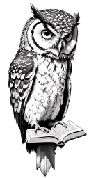 Owl reading a book tattoo design idea