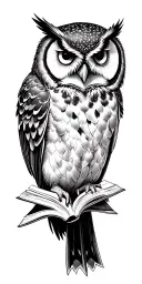 Owl reading a book tattoo design idea