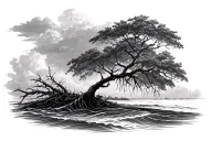 mangrove tree at low tide with waves tattoo design idea