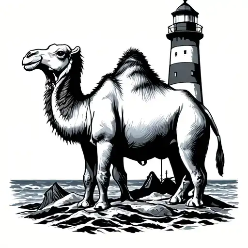 camel, lighthouse tattoo design idea