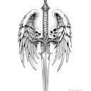 st michael sword one angel wing AND SKULL tattoo design idea