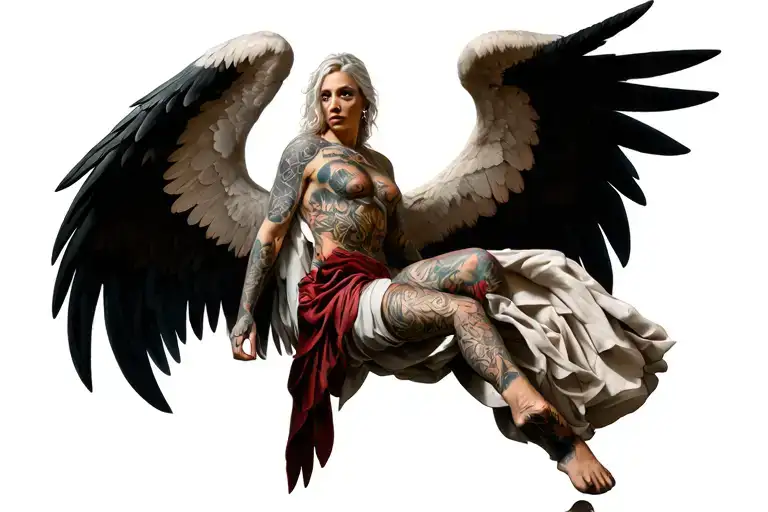 harsh angel full body tattoo design idea