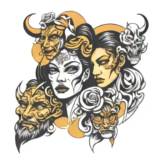 drama faces overlapping to make tattoo design idea