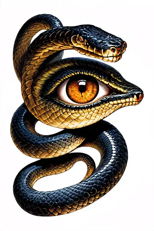 "See no evil" eye with snake slithering tattoo design idea