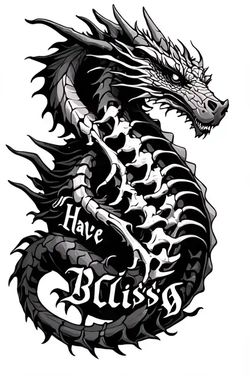Bones Dragon and Have Bliss inscription tattoo design idea