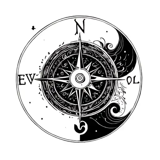 Yin Yang Compass rose day and night tattoo design idea